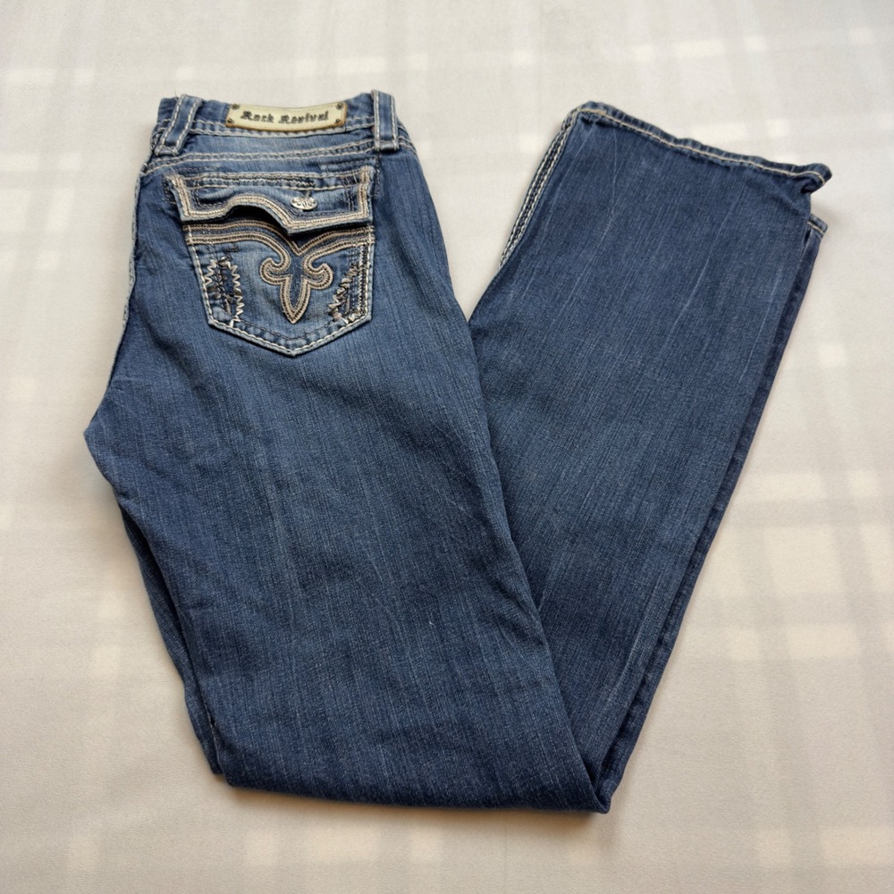 Rock Revival Women's Kai Easy Boot Jeans Rhinestone Embellished Pockets FLAW